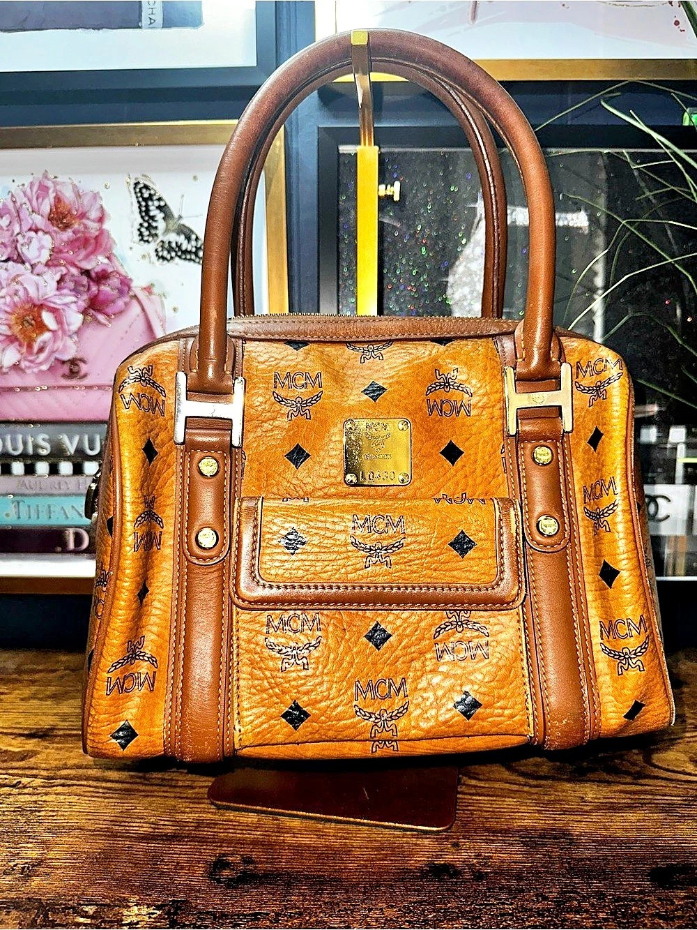 MCM Cognac Visetos Boston Bag L0430
